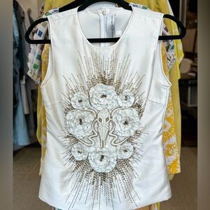 Prabal Gurung Ivory Shantung Embellished Top